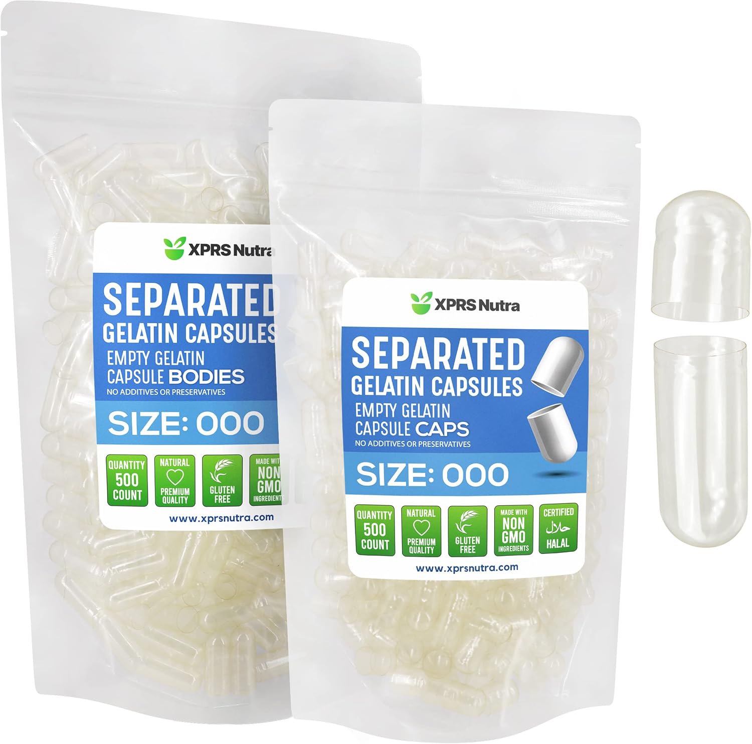 XPRS Nutra Separated Capsules Size 000 - 500 Count Clear Empty Gelatine Capsules - görsel 1