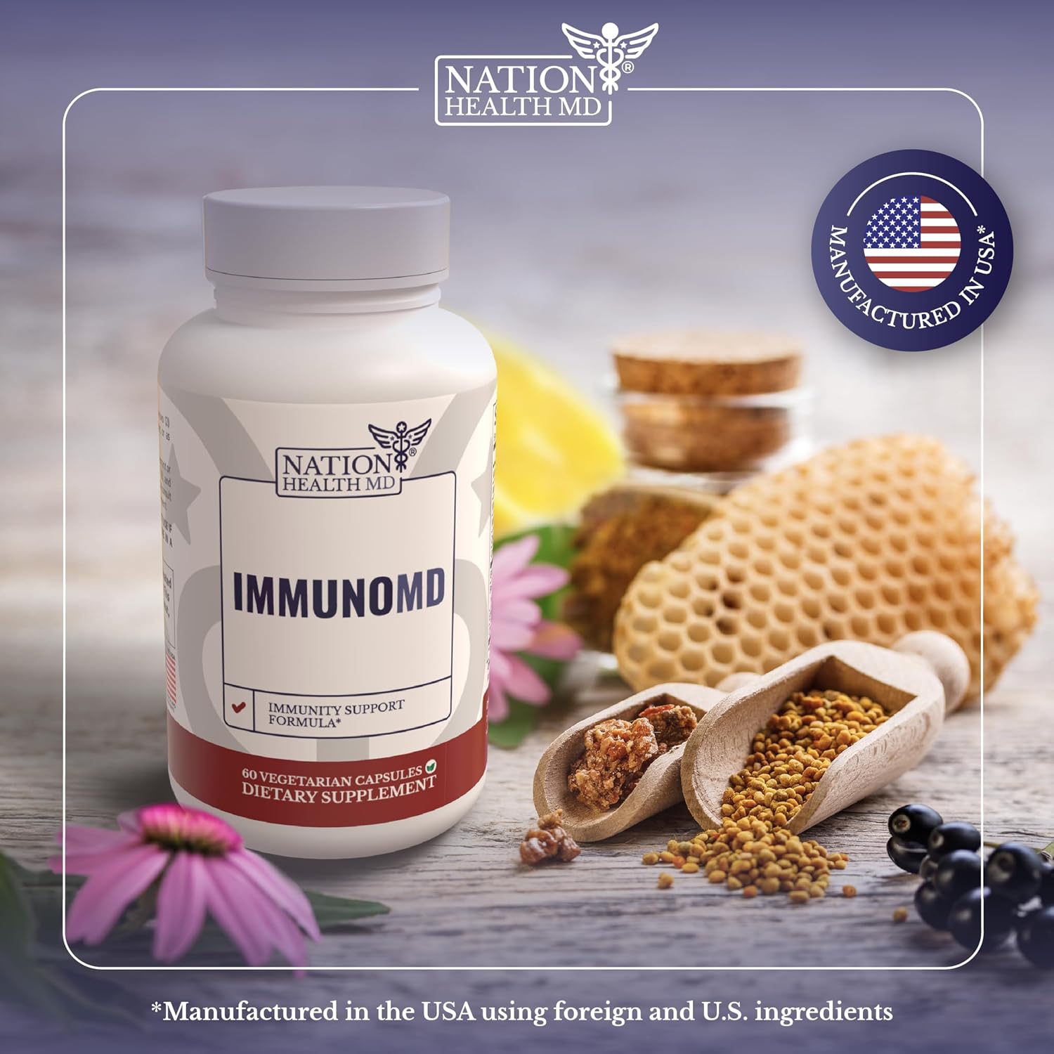 NATION HEALTH MD Immune Support Supplement with Elderberry, Zinc, Vitamin C, D3 & E - 60 Capsules - görsel 4