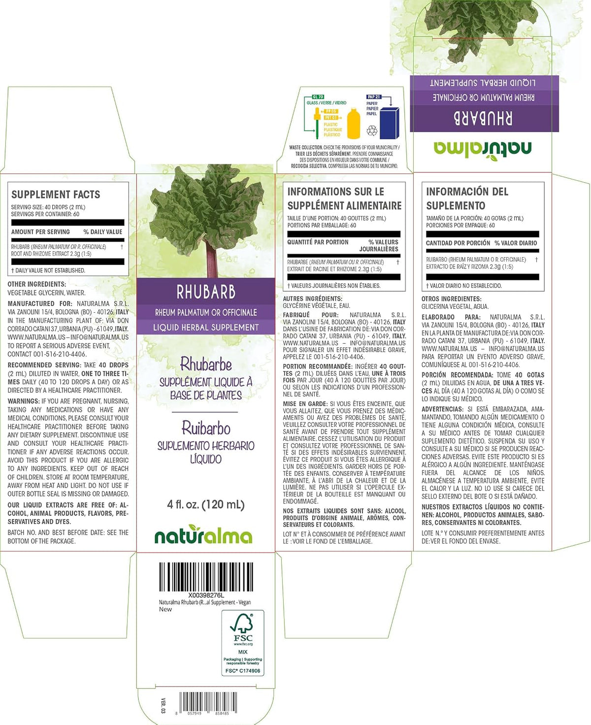 Naturalma Rhubarb Root and Rhizome Alcohol-Free Tincture - 118 ml Liquid Extract - Herbal Supplement - Vegan - görsel 2