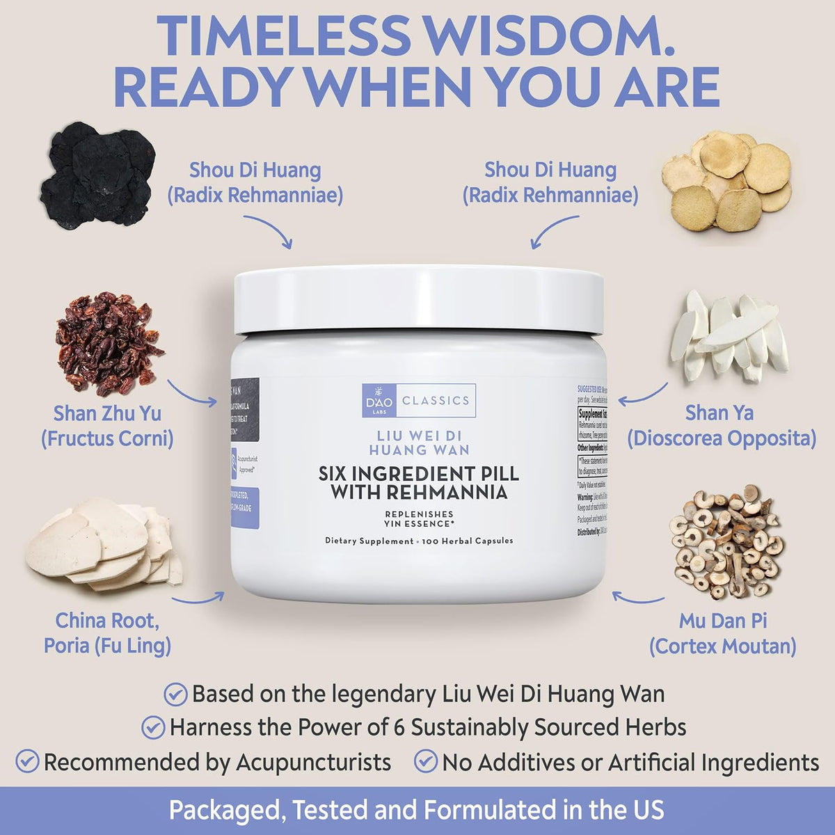 D'AO Labs Six Ingredient Pill with Rehmannia - Liu Wei Di Huang Wan, 100 Capsules - görsel 4