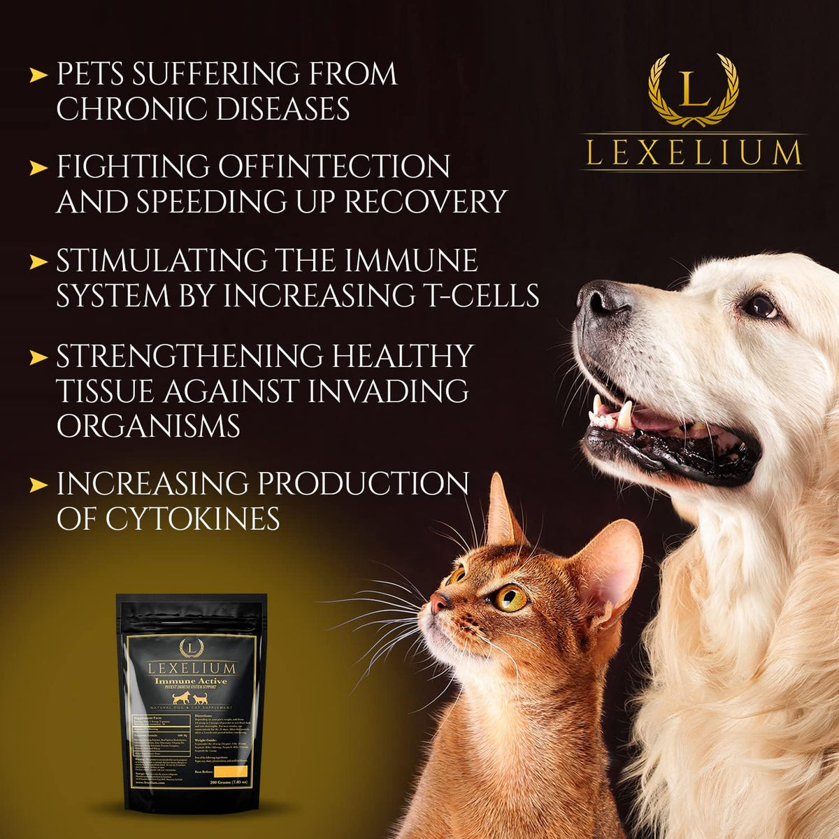 Lexelium Immune Support for Cats and Dogs - Natural Immunity Supplement Powder - 200g - görsel 2