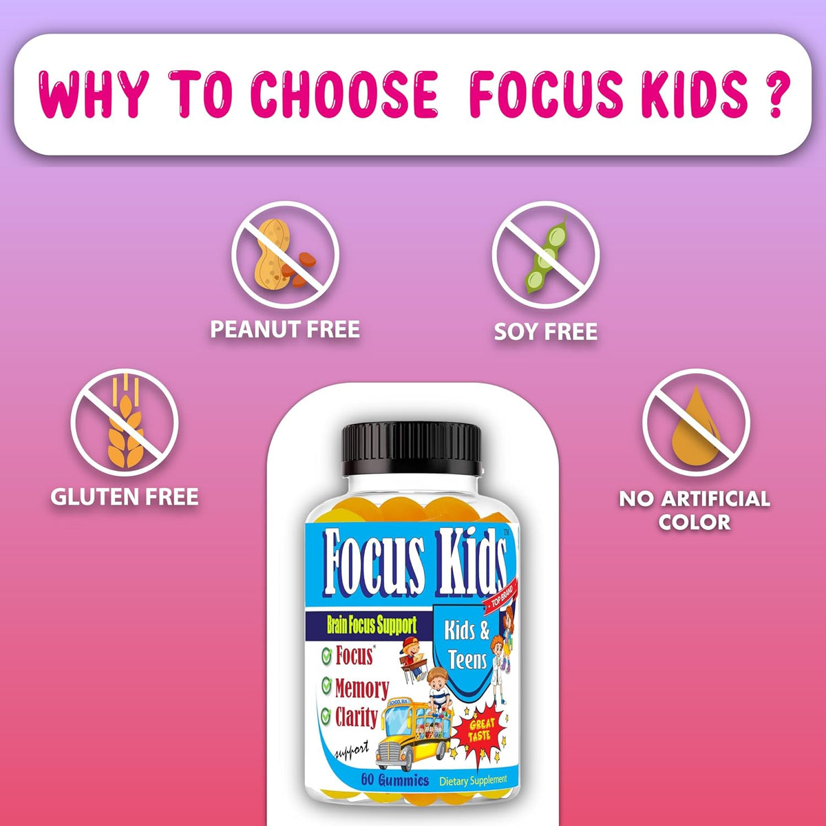 Focus Kids Gummies - Attention, Memory & Concentration Food Supplement with DHA & Omega-3-6-9 (60 Gummies) - görsel 6