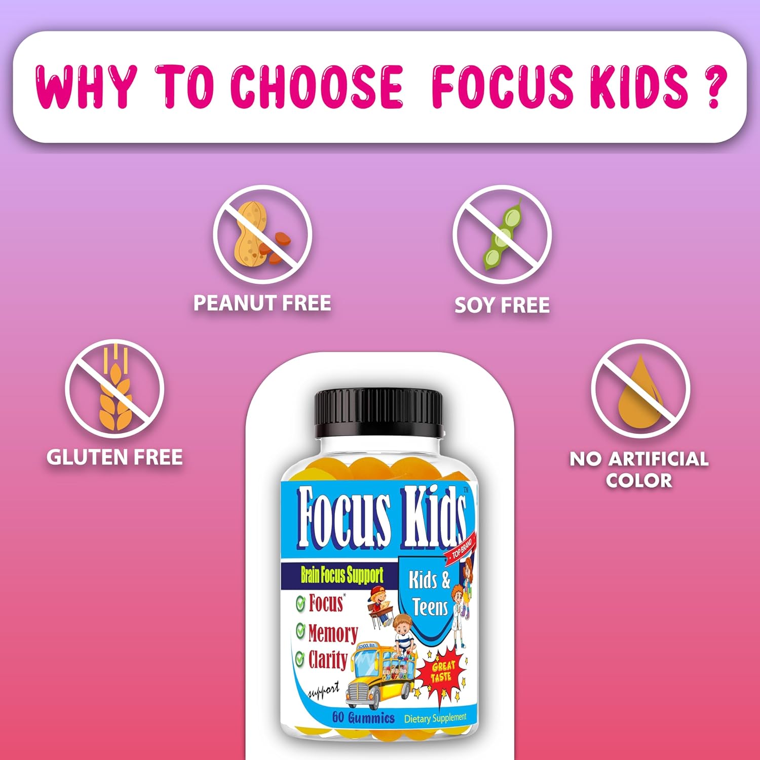 Focus Kids Gummies - Attention, Memory & Concentration Food Supplement with DHA & Omega-3-6-9 (60 Gummies) - görsel 6