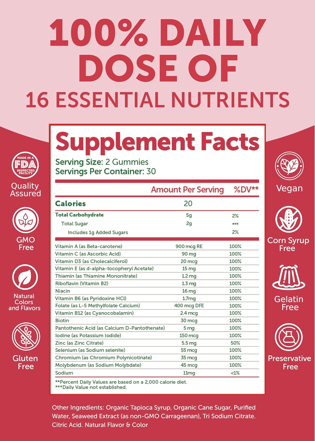 Lunakai USA-made Women's Multivitamin Gummies - Daily Multivitamin with 16 Essential Vitamins - Energy & Immune Support, Non-GMO, Low Sugar - 6 Pack - görsel 5