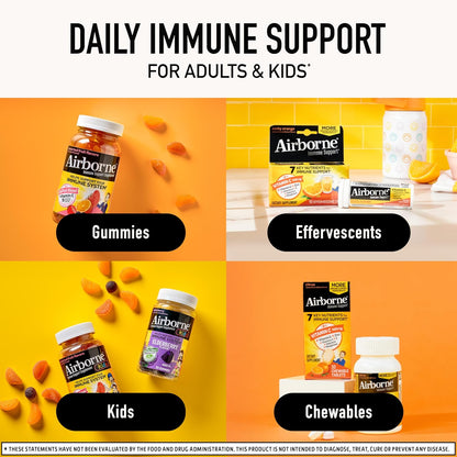 Airborne Immune Support Effervescent Tablets, Zesty Orange Flavour - 30ct with 1000mg Vitamin C + Vitamins A, D, E, Zinc, Selenium, Manganese & Herbal Blend - Sugar‑Free, Gluten‑Free