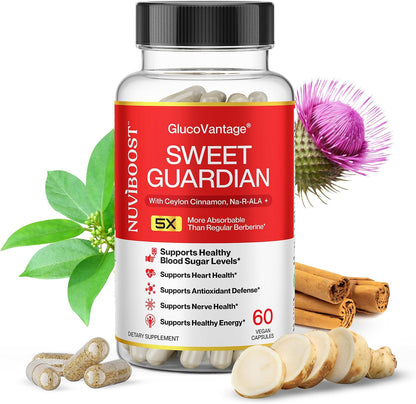 NUVIBOOST Super Dihydroberberine (GlucoVantage®) 200mg – Ceylon Cinnamon, ALA, Selenium, Gymnema, Benfotiamine