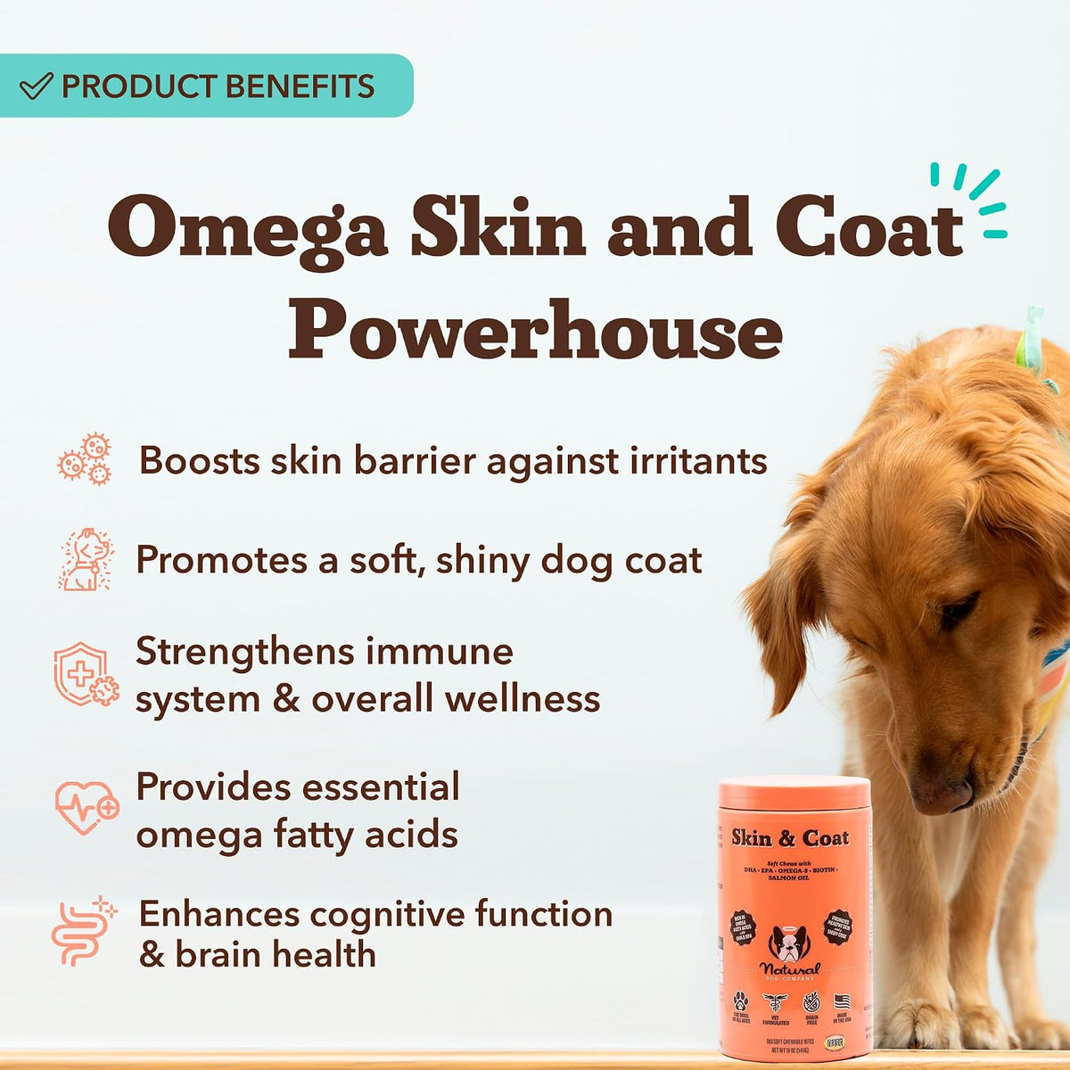 Natural Dog Company Skin & Coat Supplement Chew for Dogs – Omega 3 Salmon Oil, Biotin & Vitamin E, 180 Count - görsel 3