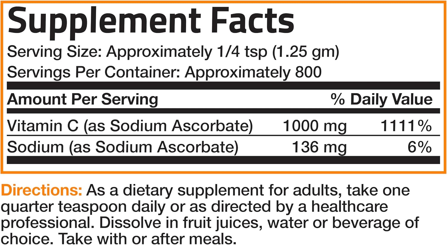 Bronson Non Acidic Vitamin C Powder – Sodium Ascorbate, Non-GMO, 1 kg - görsel 7