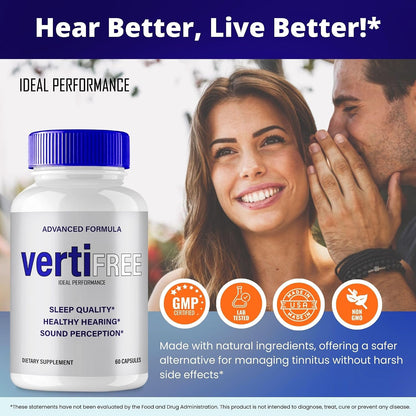 Vertifree Tinnitus Relief Capsules - Maximum Strength, Natural Support for Ear Health (3 Pack)