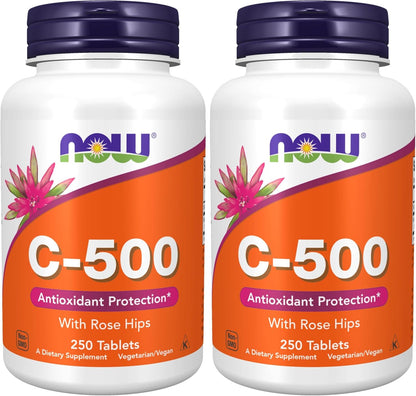 NOW Foods Vitamin C-500 with Rose Hips | 250 Tablets | Food Supplement