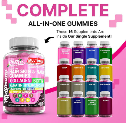 Clean Nutraceuticals Biotin Collagen Keratin Gummies - Hair, Skin and Nails Vitamins for Women – Image 2