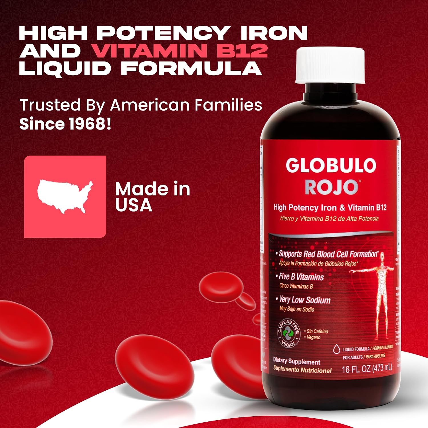Globulo Rojo Iron Supplement - Liquid High Potency Iron with B12 - Vegan - 473 ml - görsel 2