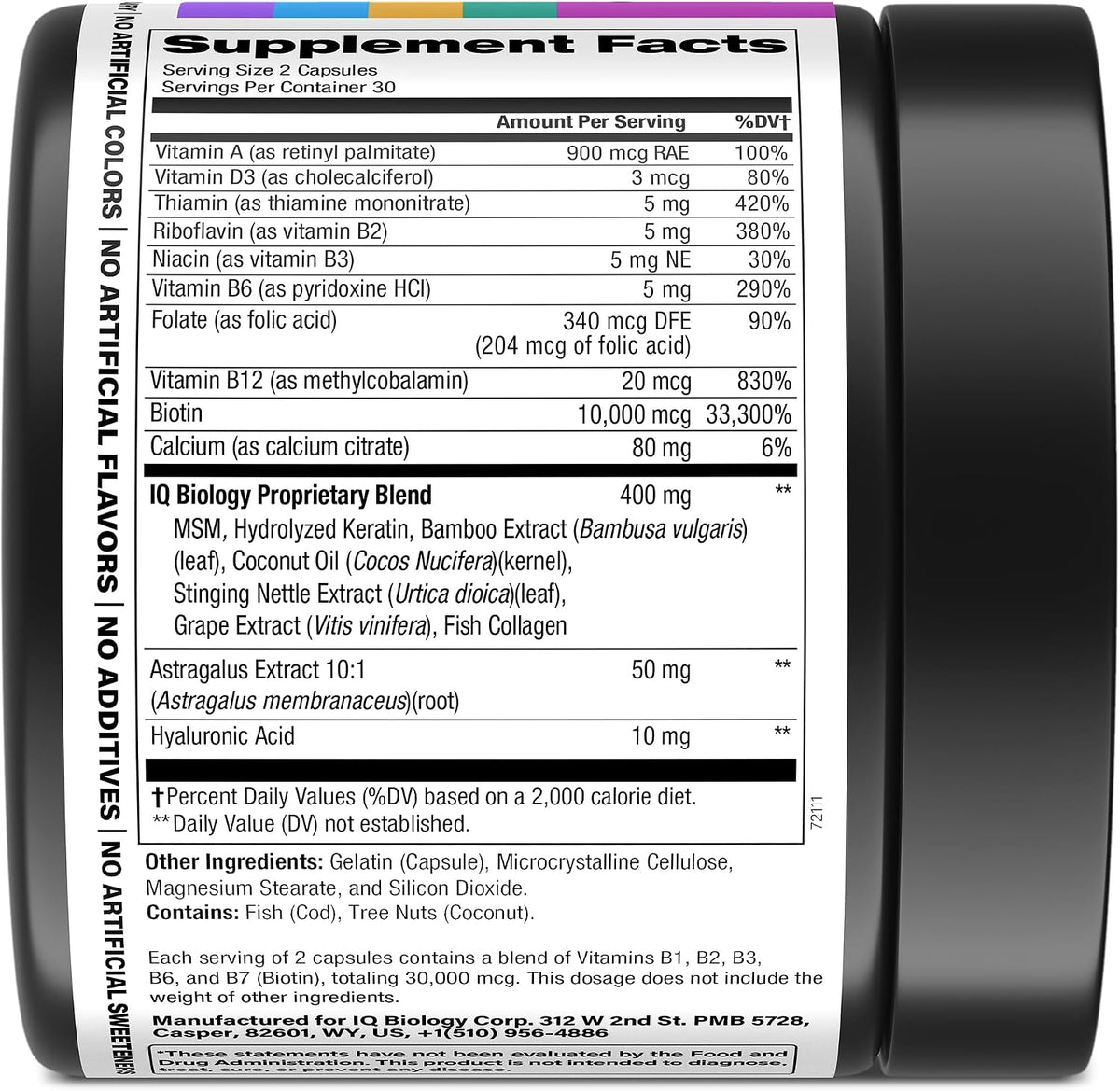 IQ BIOLOGY Biotin 10,000 µg Supplement with Collagen & Keratin for Hair, Skin & Nails - 60 Capsules – Image 8