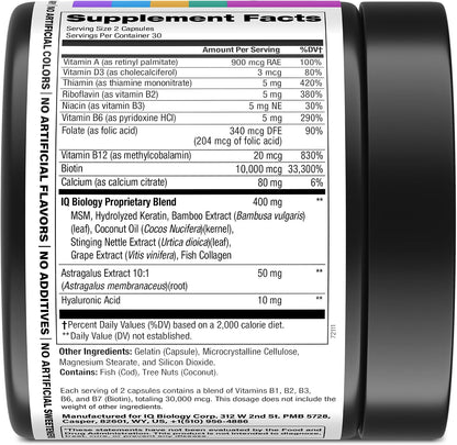 IQ BIOLOGY Biotin 10,000 µg Supplement with Collagen & Keratin for Hair, Skin & Nails - 60 Capsules – Image 8