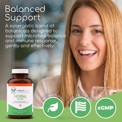 Herbal Biotic Immune Support Supplement - Natural Cat's Claw & Herbal Blend for Probiotic Balance and Digestive Health (120 Vegan Capsules)