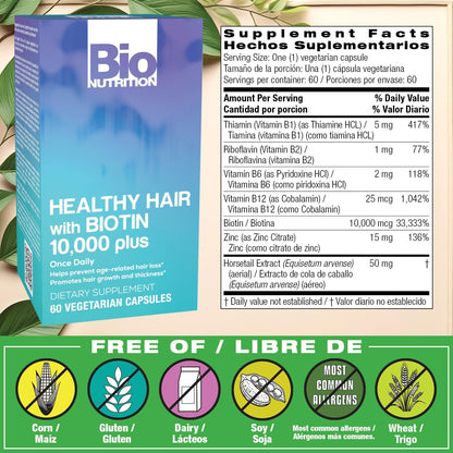 Bio Nutrition Healthy Hair Biotin Vegi-Caps, 60 Capsules