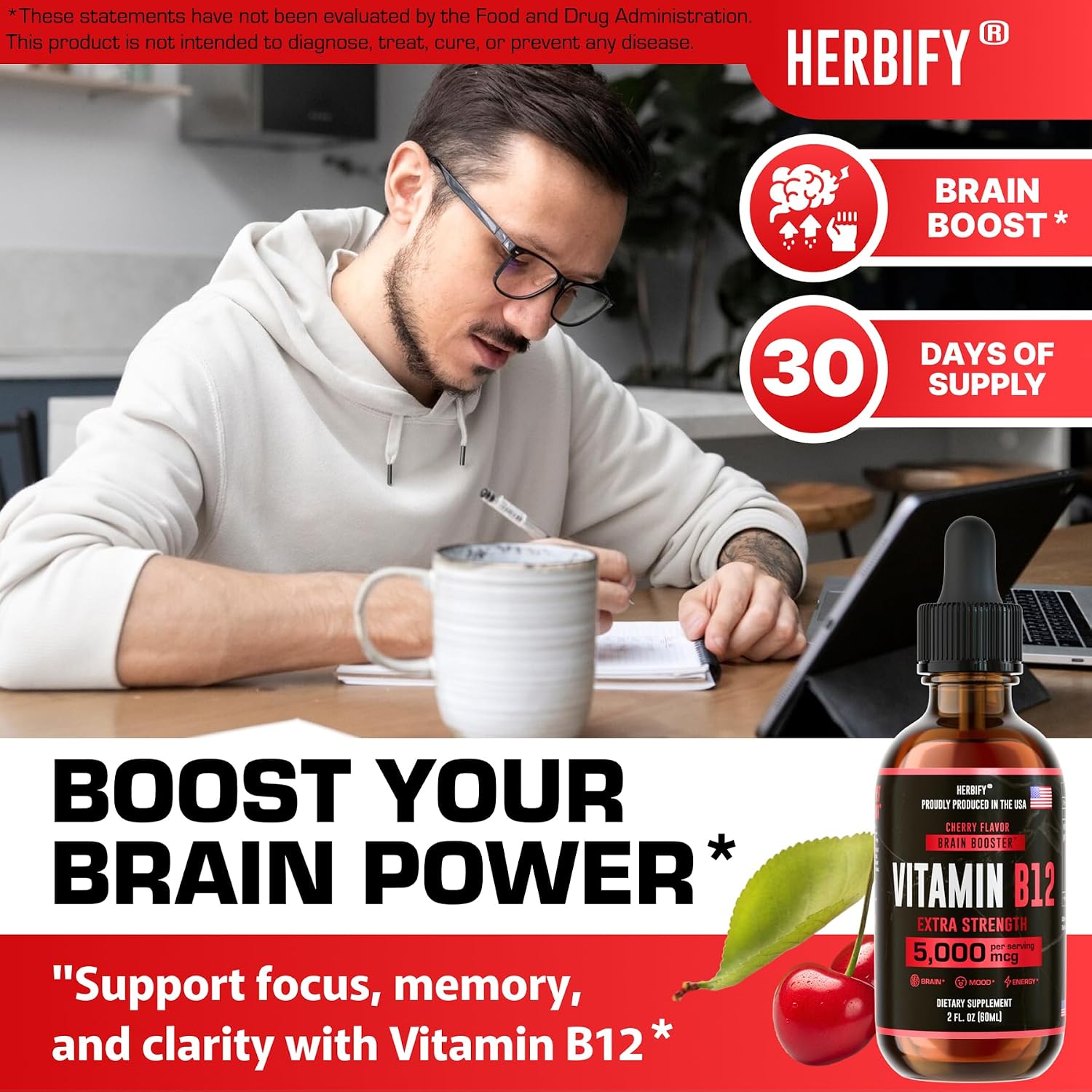 HERBIFY Vitamin B12 Methylated Multivitamin Energy Drops – 5000 mcg Methylcobalamin, 60 ml - görsel 2