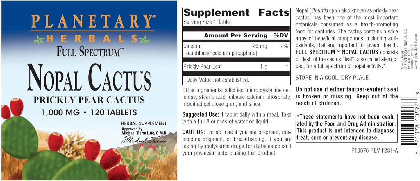 Planetary Herbals Full Spectrum Nopal Cactus, 1000 mg, 120 Tablets - görsel 6
