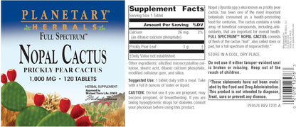 Planetary Herbals Full Spectrum Nopal Cactus, 1000 mg, 120 Tablets