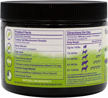 ZENAPET Dog Immune Support Powder Topper with Turkey Tail, Spirulina and Beta-Glucan