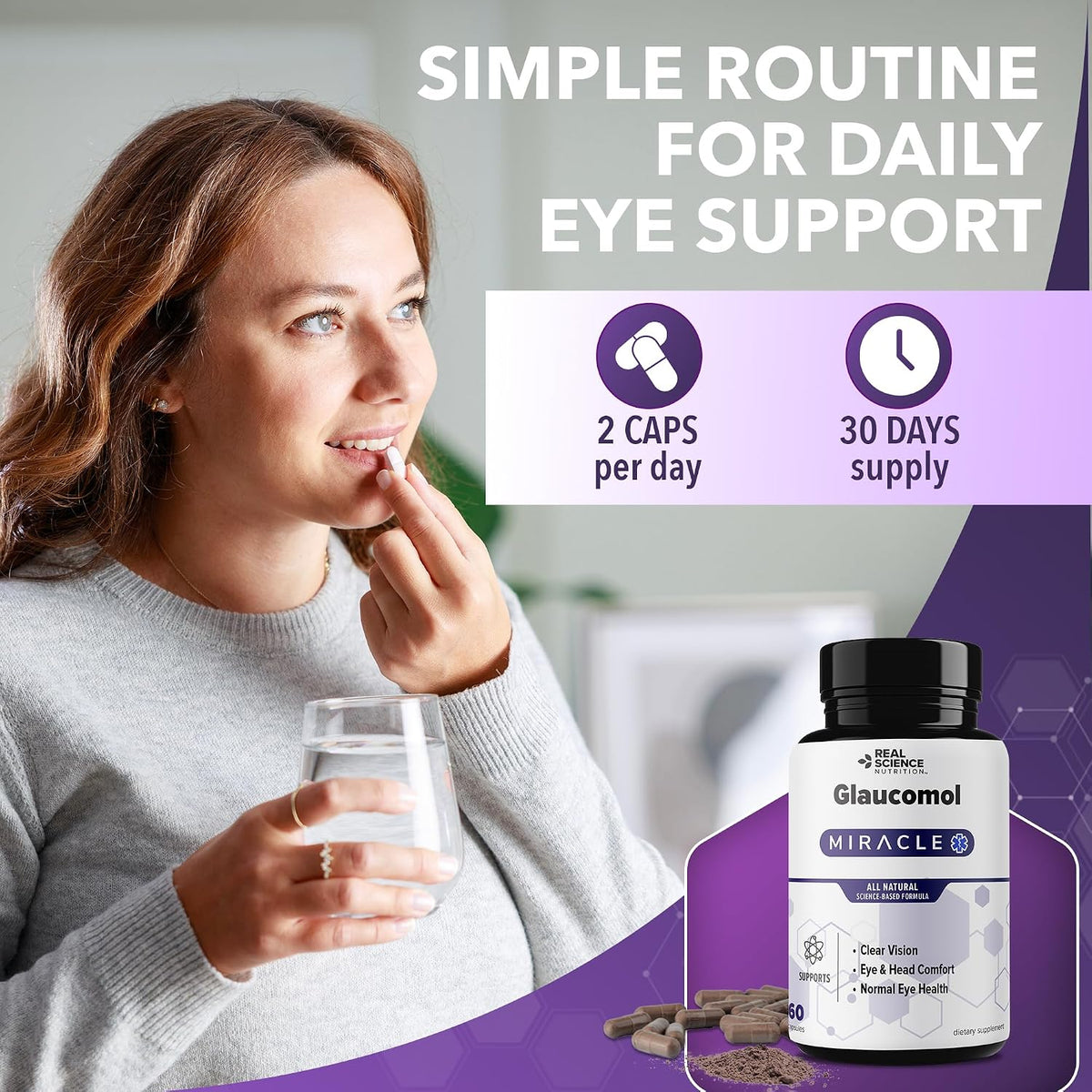 Real Science Glaucomol Miracle - Natural Eye Vitamins & Eye Supplements for Optic Nerve & Ocular Circulation Support – with Vitamins C, D & B12 for Vision Clarity & Eye Comfort – Made in USA, 60 Caps - görsel 6