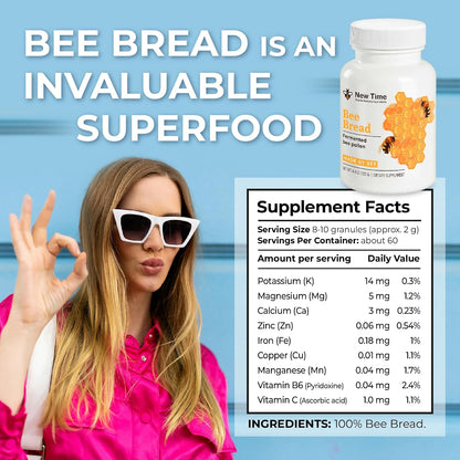 Organic Bee Bread – Fermented Bee Pollen, 125g (4.4 oz), Natural Superfood Granules