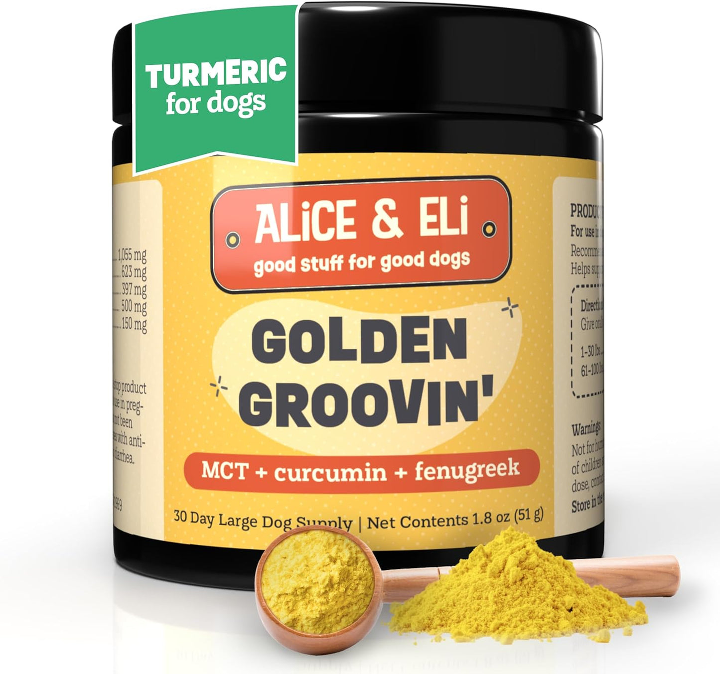 Alice & Eli Golden Groovin' Turmeric for Dogs - Natural Immune & Joint Support with Organic Curcumin, MCT & Fenugreek - 30 Day Large Dog Supply - görsel 1