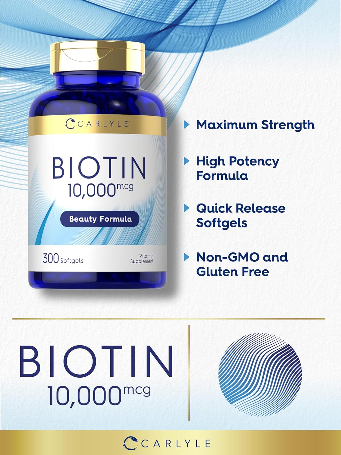 Carlyle Biotin 10000mcg, 300 Softgels - High Strength for Hair, Skin, and Nails - görsel 4