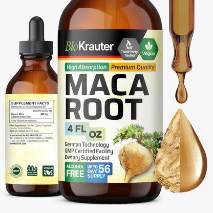 BIO KRAUTER Maca Root Liquid Drops - Vegan, Alcohol-Free, 680 mg, 120 ml (56-Day Supply)