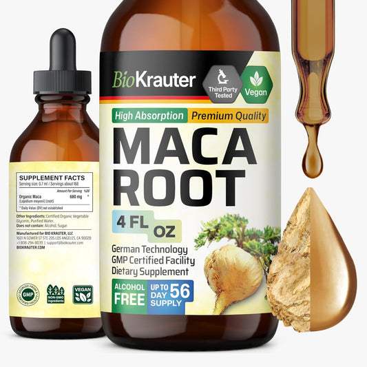 BIO KRAUTER Maca Root Liquid Drops - Vegan, Alcohol-Free, 680 mg, 120 ml (56-Day Supply)