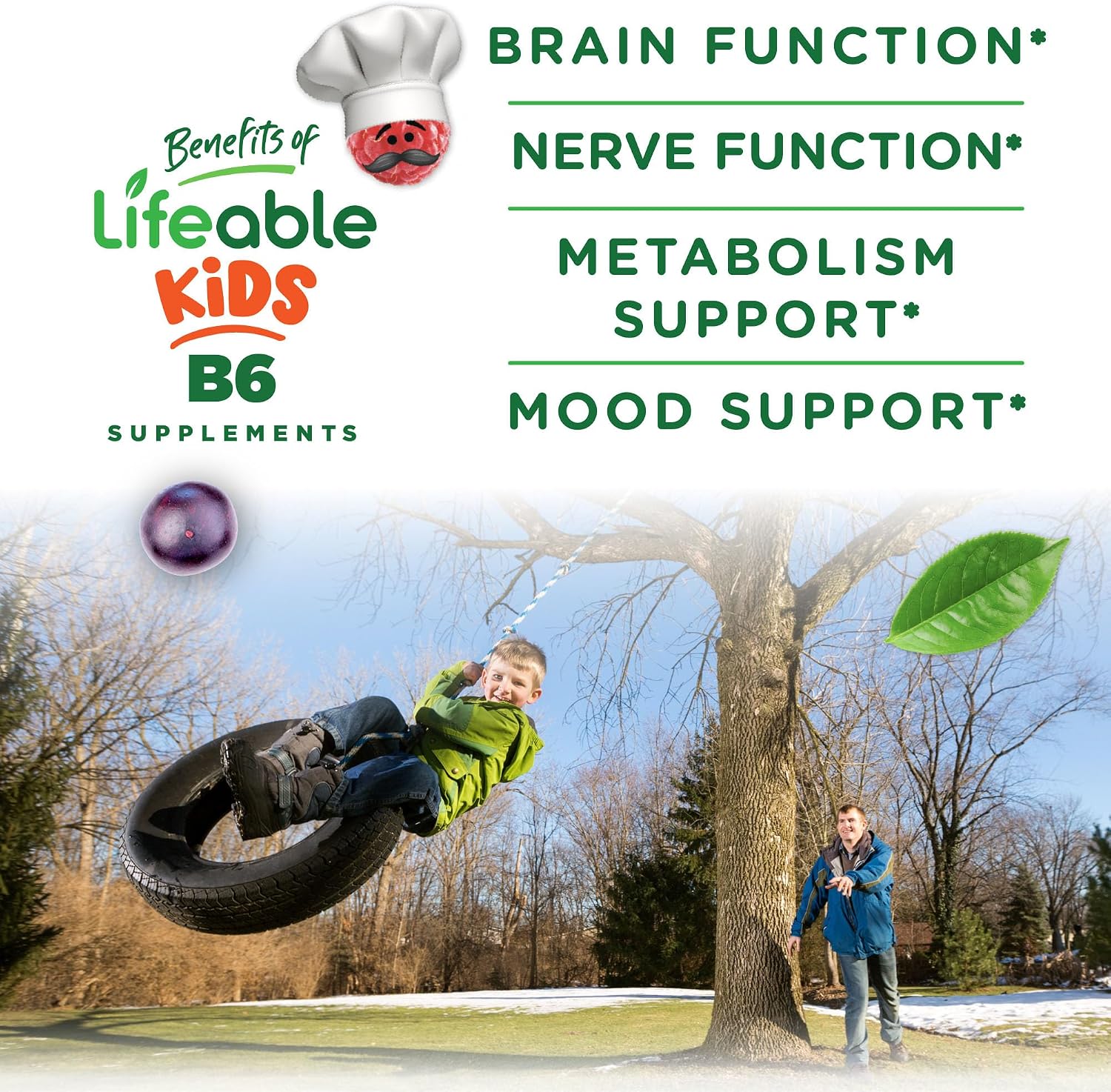 Lifeable Vitamin B6 Gummies for Kids – Great Tasting B6 Vitamins 50mg, Vegan, Non-GMO, Gluten-free, for Nerve Function Support, 60 Gummies - görsel 3