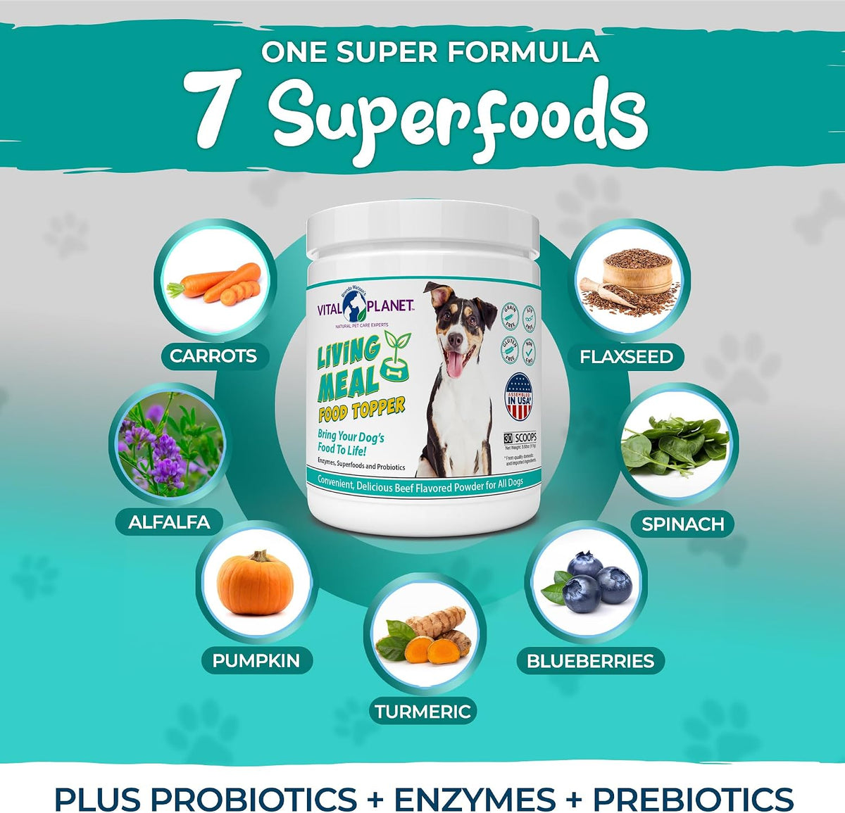 Vital Planet Pet Living Meal Dog Powder with Enzymes, Superfoods & Probiotics (111g, 30 Servings) - görsel 3