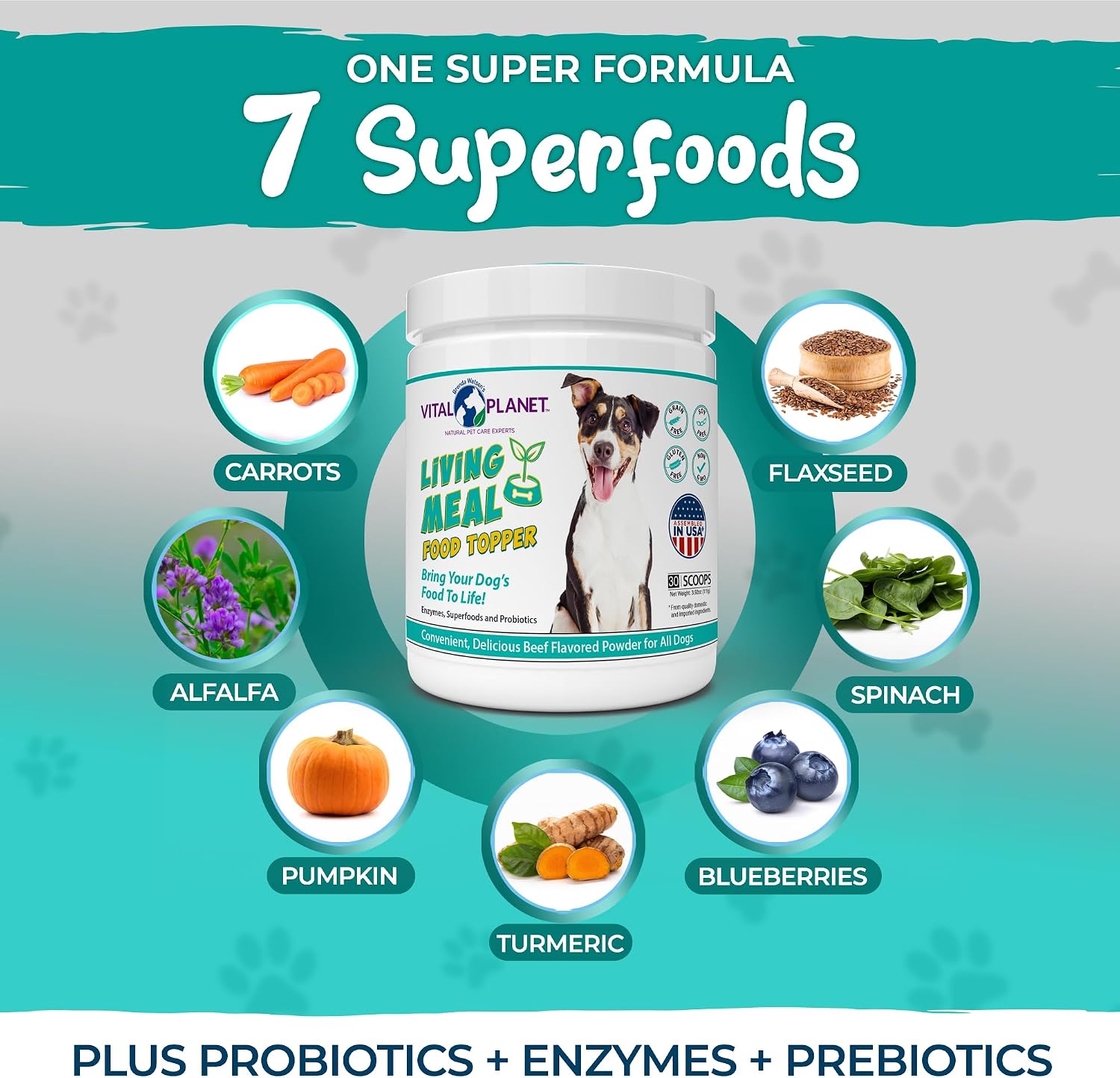 Vital Planet Pet Living Meal Dog Powder with Enzymes, Superfoods & Probiotics (111g, 30 Servings) - görsel 3