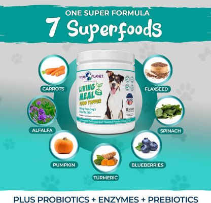 Vital Planet Pet Living Meal Dog Powder with Enzymes, Superfoods & Probiotics (111g, 30 Servings)