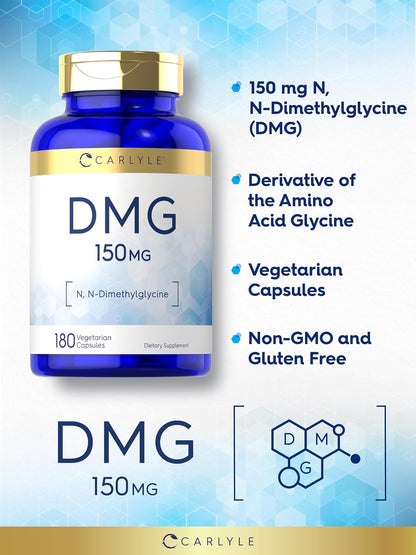 Carlyle DMG N-Dimethylglycine 150 mg | 180 Capsules | Non-GMO, Gluten-Free Food Supplement