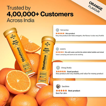 SETU Skin Renew Glutathione with Vitamin C Effervescent Tablets, Sugar-Free Orange, 30 Effervescent Tablets