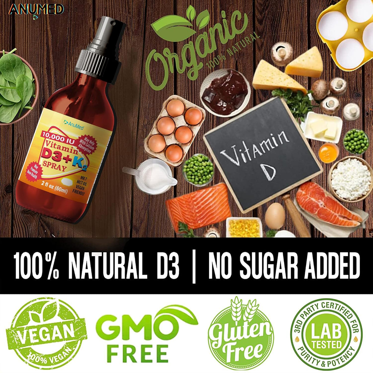 Vitamin D3 K2 10,000 IU Liquid Spray with Organic MCT Oil, Vitamin A & K2 – Vegan, Non-GMO, Gluten-Free (60 ml) - görsel 4