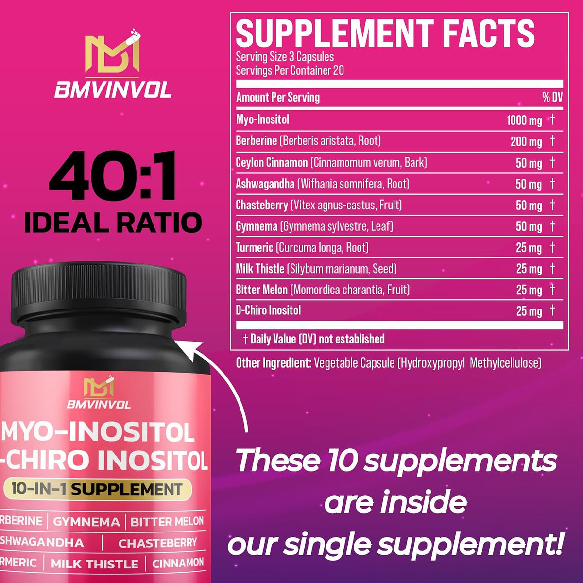 BMVINVOL Inositol Supplement 40:1 Ratio - Berberine, Ashwagandha, 60 Capsules - görsel 2