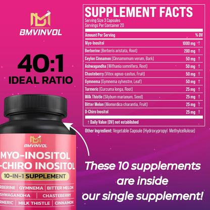 BMVINVOL Inositol Supplement 40:1 Ratio - Berberine, Ashwagandha, 60 Capsules