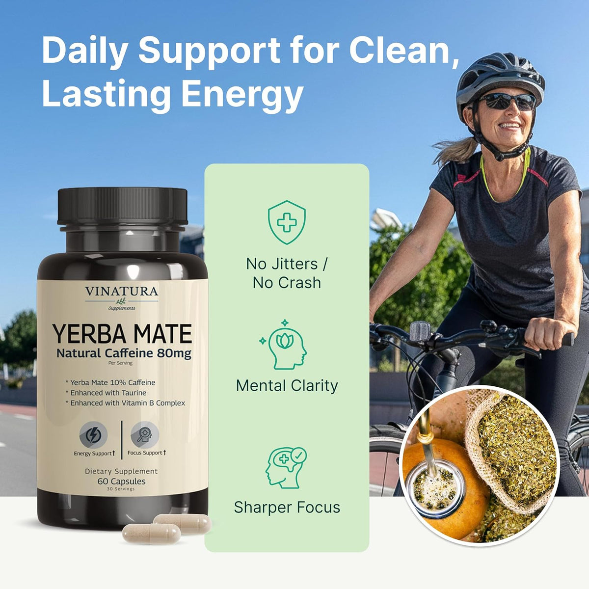 Yerba Mate 1400mg - Natural Caffeine & Energy Supplement with Taurine and Vitamin B Complex - 60 Capsules - görsel 3