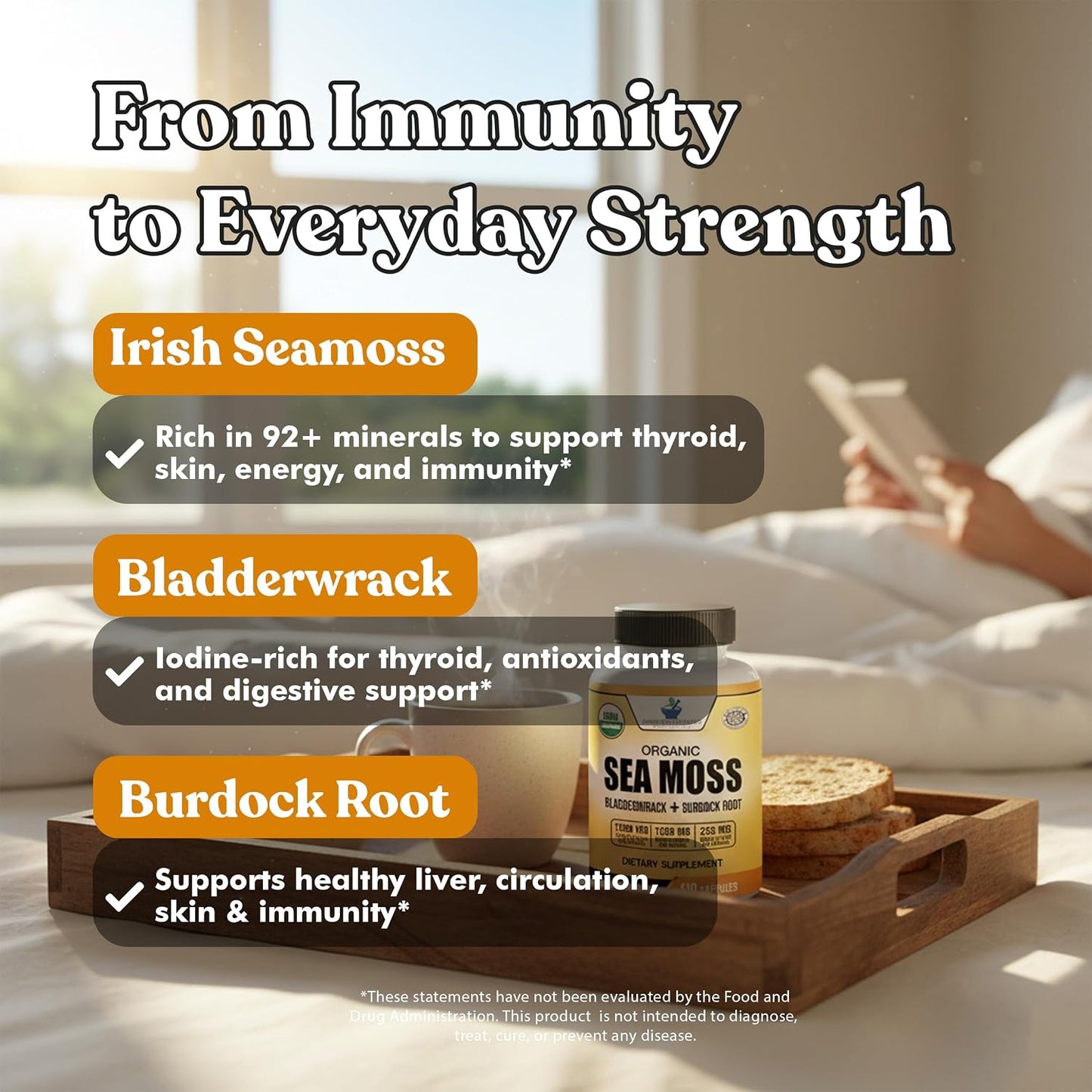 American Standard Supplements Organic Sea Moss, Bladderwrack & Burdock Root Capsules - 1200mg per Serving, 120 Capsules - görsel 7
