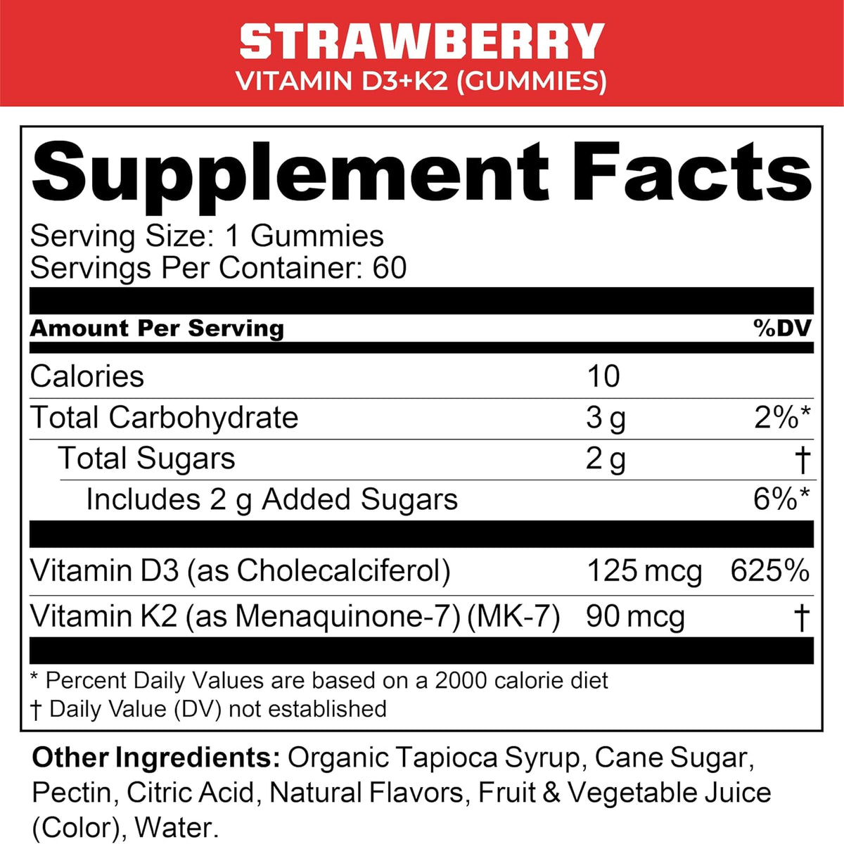 MTN OPS Vitamin D3 K2 Gummies - 5000 IU D3 & 90 mcg K2 MK-7, Natural Strawberry, 60 Gummies - görsel 2