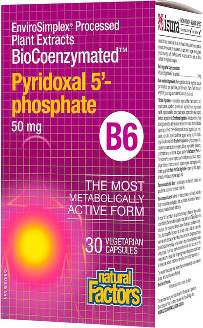 Natural Factors BioCoenzymated Pyridoxal 5'-Phosphate 50mg, 30 VCaps