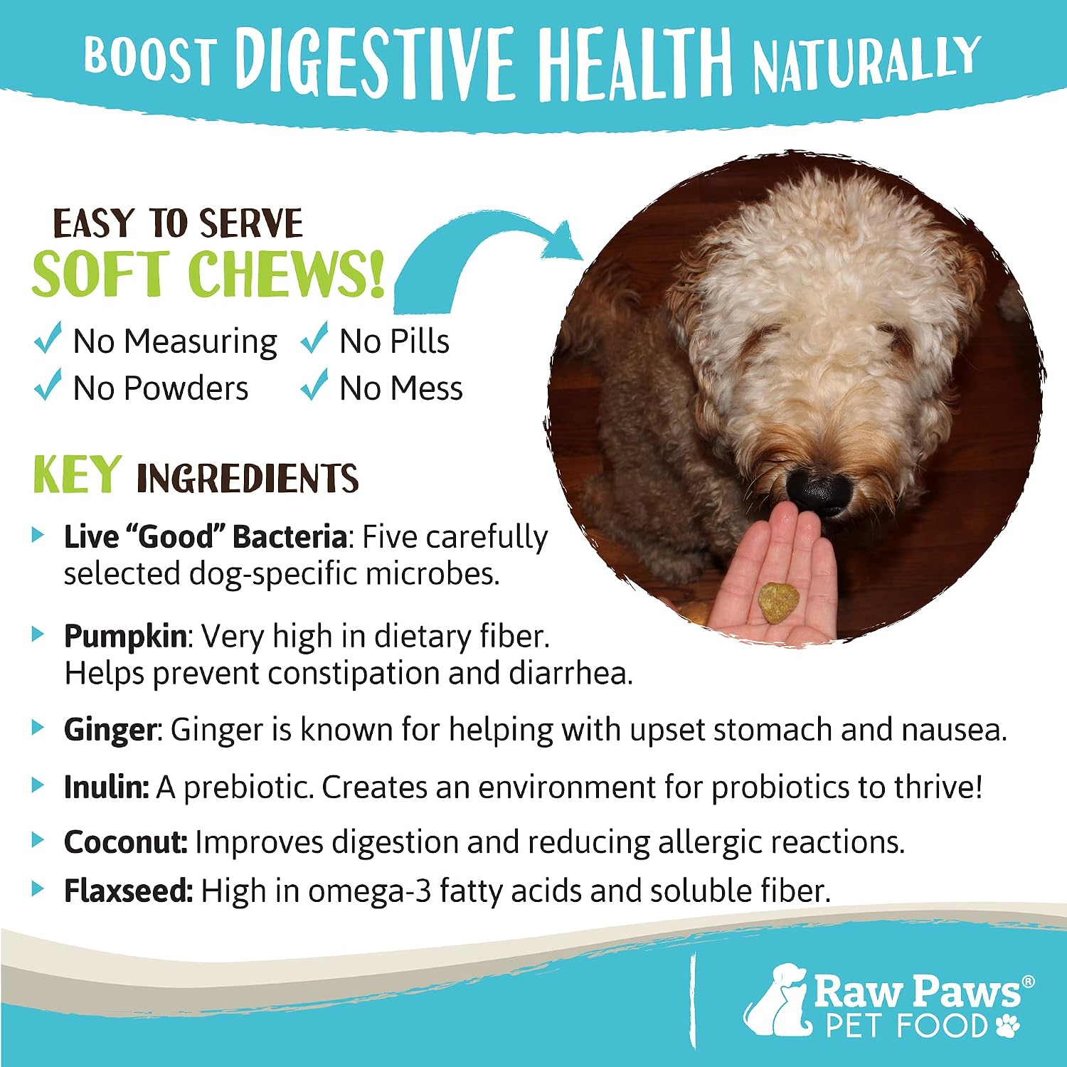Raw Paws Natural Dog Probiotic Supplement with Prebiotics, 100 Soft Chews - görsel 3