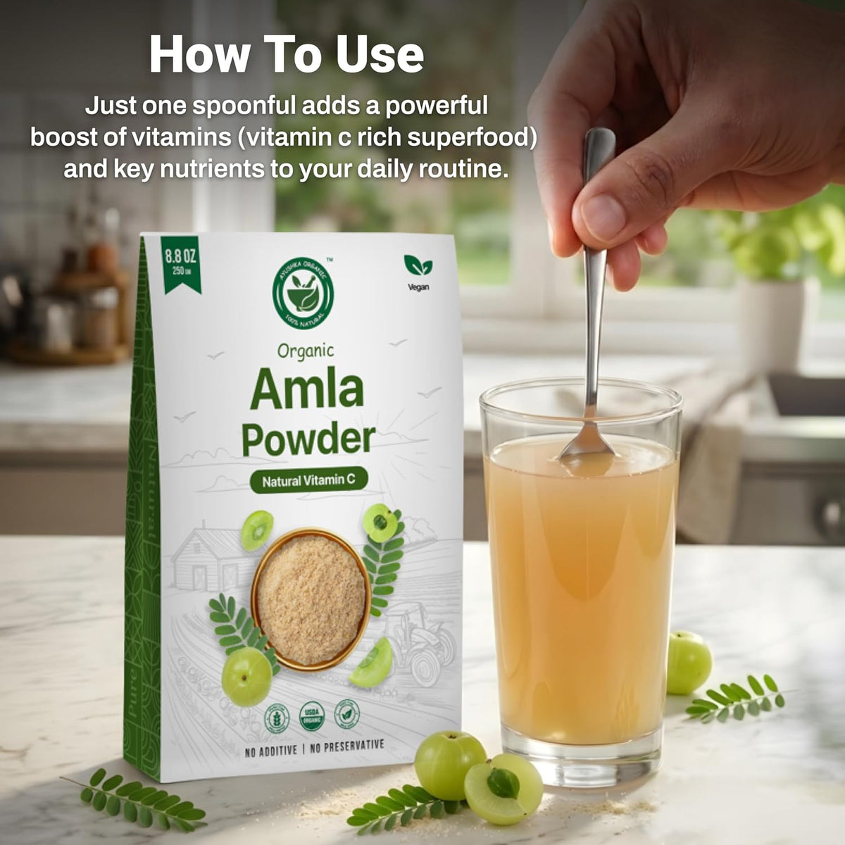Amla Powder (Amalaki) 8.8 oz – USDA Organic Indian Gooseberry Powder, Laboratory Tested, Rich in Vitamin C & Antioxidants, Traditionally Used for Immune, Digestive & Skin Health, Non-GM, Vegan - görsel 7