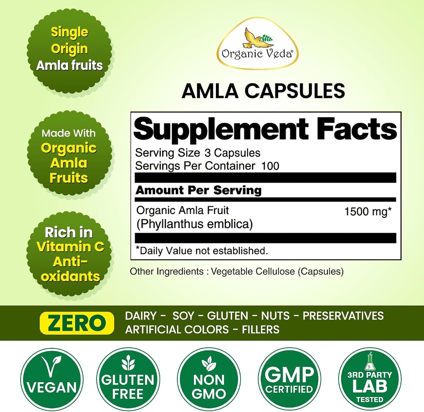 Organic Veda Amla Capsules - 1500mg, 300 Capsules - Natural Vitamin C Supplement - görsel 4