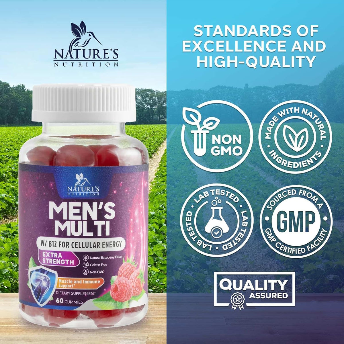 Multivitamin for Men - Complete Daily Men's Multivitamin Gummies with Vitamin D, B Vitamins, Zinc & More - Energy, Memory, Focus & Immune Health Support - 13 Essential Vitamins & Minerals - 60 Gummies - görsel 4