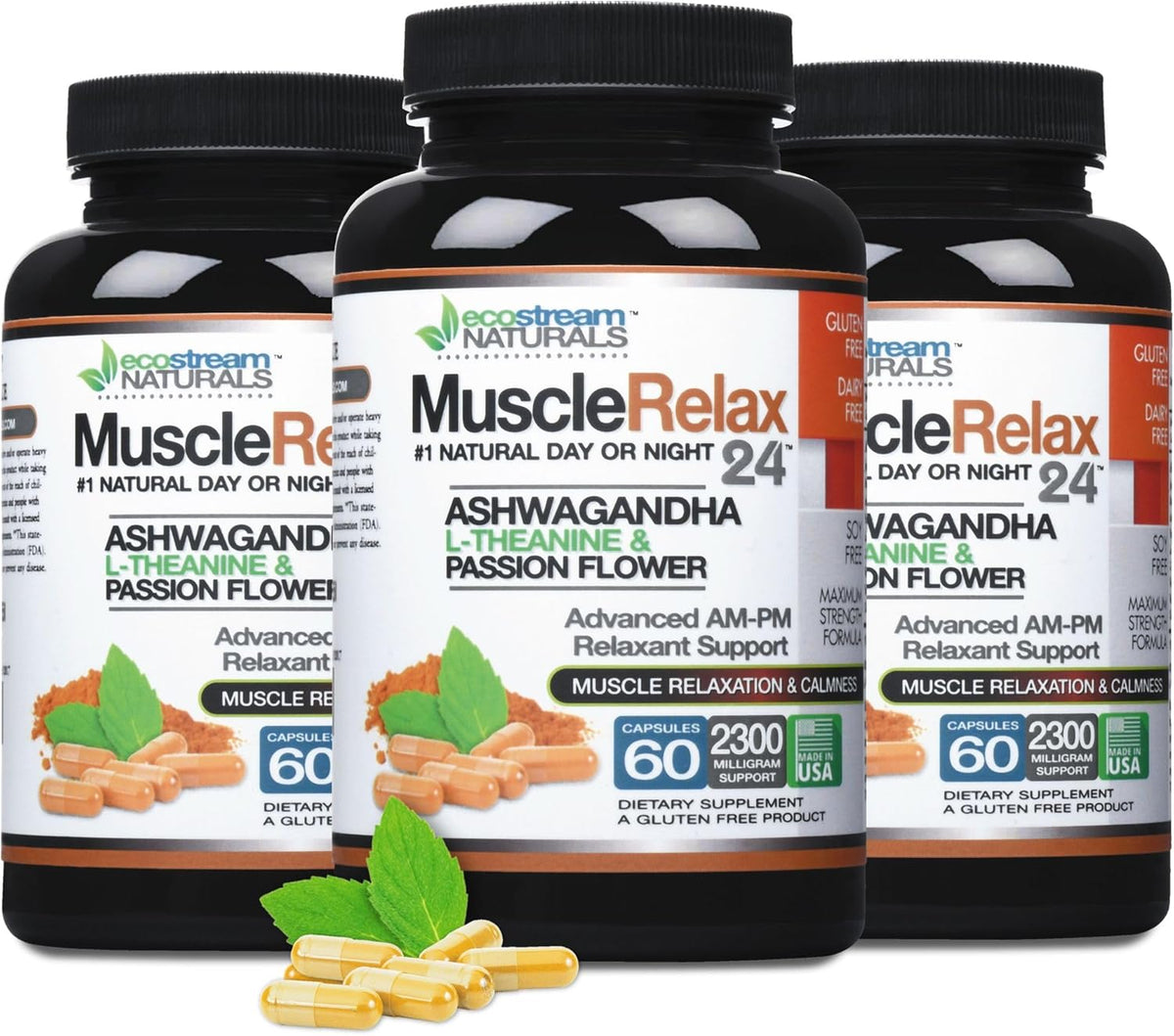 ecostream Naturals Original Muscle Relaxant 24/7 Day/Night Maximum Strength with Magnesium (3-Pack) - görsel 1