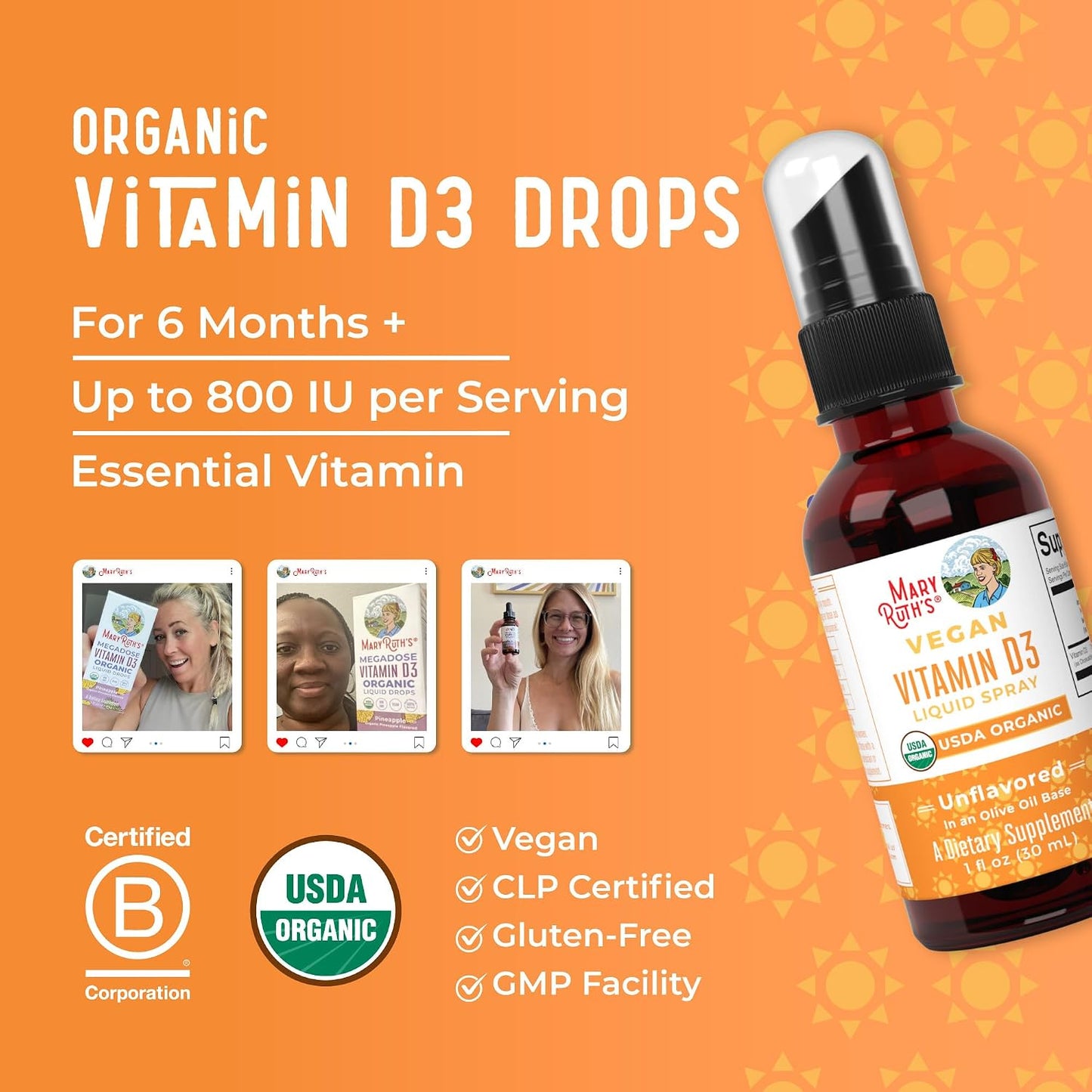 MaryRuth Organics Vegan Vitamin D3 Spray - Certified Organic, Sugar-Free, 30 Servings - görsel 8