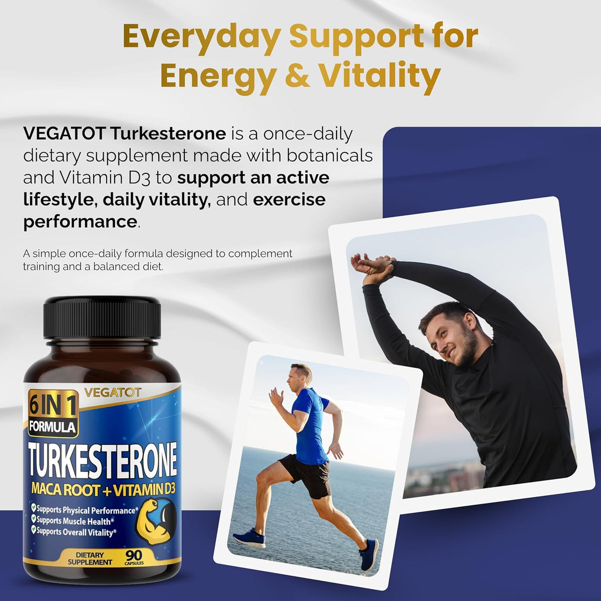 VEGATOT 6 in 1 High Strength Turkesterone with Maca Root, Fenugreek, Tribulus, Ginseng, and Vitamin D3 - 90 Capsules - görsel 3
